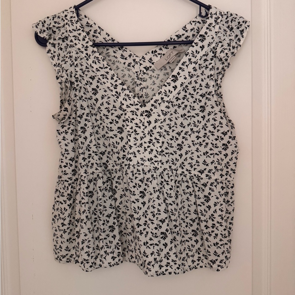 LOFT Black and White Ruffled Blouse